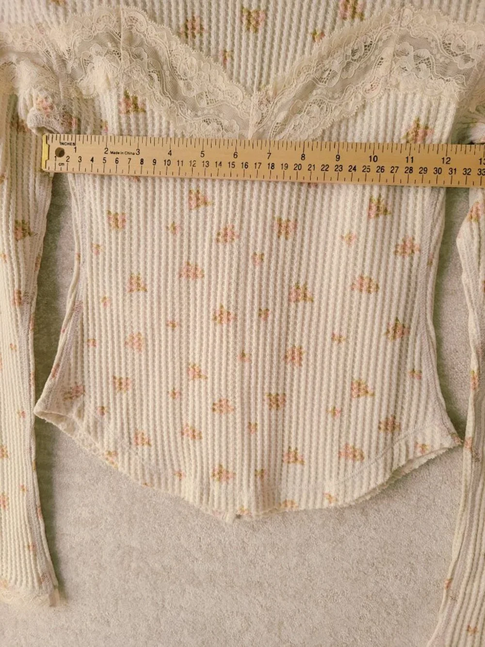 Free People Let's Party Cardi Thermal Top XS Womens Cream Pink Lace KWaffle Knit